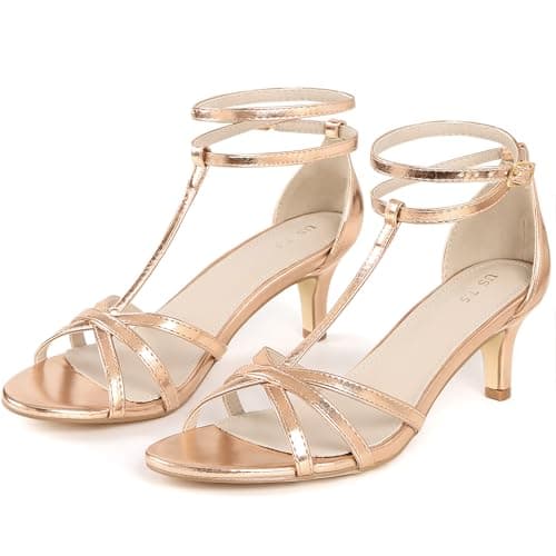 Perphy Open Toe Strappy Kitten Heel Sandals for Women Rose Gold 5 UK/Label Size 7 US