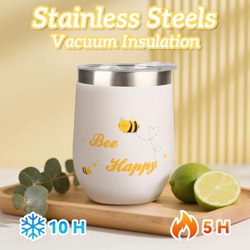Bee Themed Gifts Set for Women - Funny Honeybee Gift Box Include 12 oz Bee Stainless Steel Tumbler with Straw & Brush Bee Cosmetic Bag Keychain Bookmark for Birthday Gifts — view 4