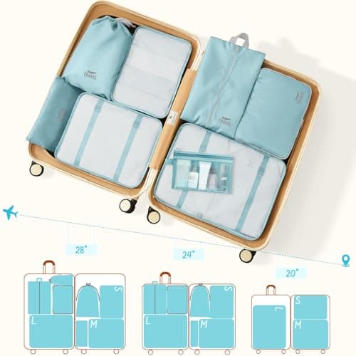 MOFELON 8PCS Packing Cubes for Suitcase, Travel Luggage Organisers for Backpack, Waterproof Suitcase Organiser Bags, Travel Essentials Accessories - sky blue — view 6