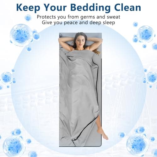 flintronic Sleeping Bag Liner 220 * 90 cm, Portable Camping Sleep Bag with Pillow Slot, Lightweight Travel Sleeping Bag for Camping Picnic Hiking Hostels-5PCS Grey — view 4
