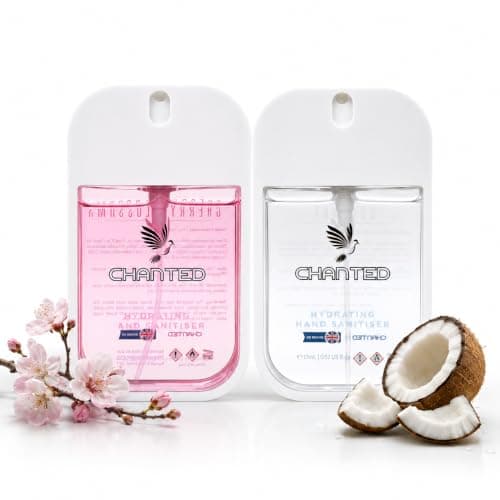 Chanted Hydrating Hand Sanitizer Spray, Multi-Flavor, Mini Hand Sanitiser, Small Hand Sanitiser Spray,Sanitiser for Hands | Travel size,Iconic Duo (Cherry Blossom, Coconut) 30 mL (Set of 2)