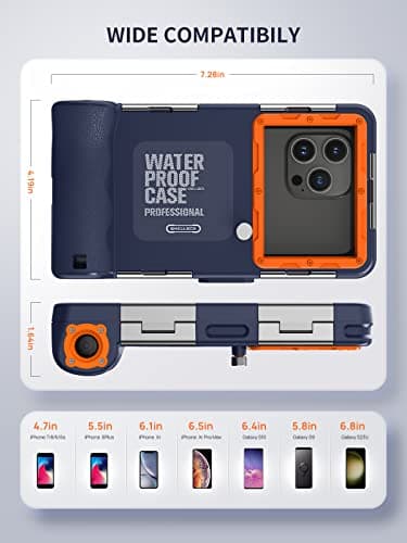 Lanhiem Diving Waterproof Phone Case, [Upgrade&Universal] Underwater for Photo Video Outdoor Swimming Snorkeling Surfing for iPhone Galaxy Huawei Series Smartphones (Orange) — view 5
