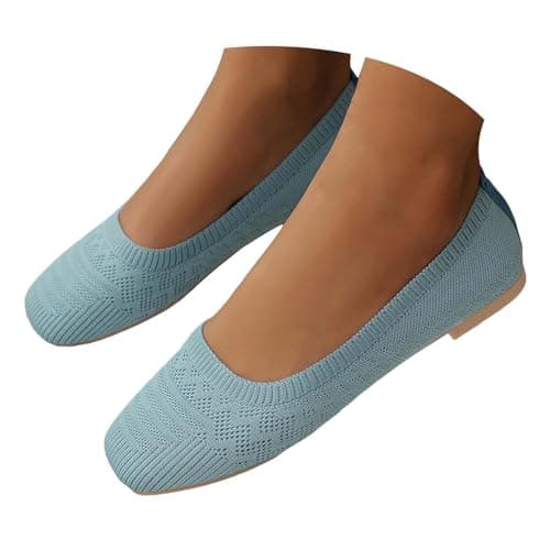 Women's Ballet Flats, Slip On Dressy Knit Flats Lightweight Breathable Round Toe Shoes Wide Toe Box for Women with Arch Support, Comfortable Travel Work Business Office Shoes Size 7 Sky Blue — view 4