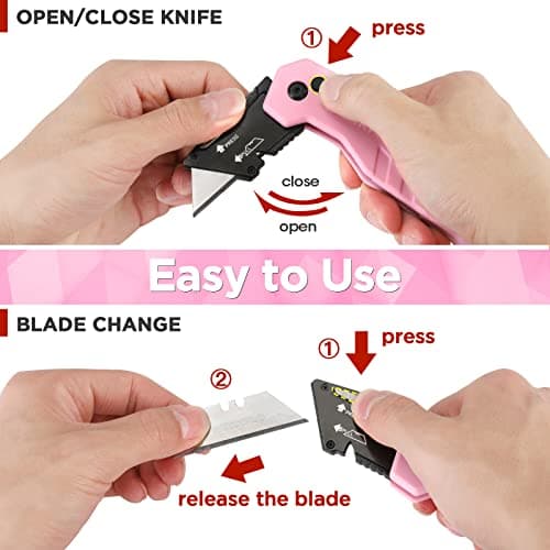 WORKPRO Folding Utility Knife, Aluminium Box Cutter, Pink — view 4