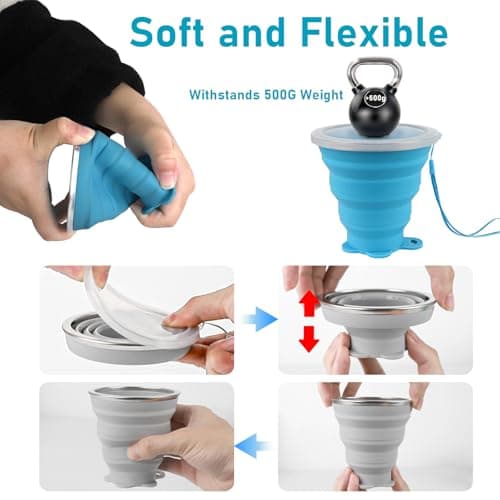 ddLUCK Silicone Collapsible Camping Cup, 320ml Foldable Travel Mug with Lid — view 5