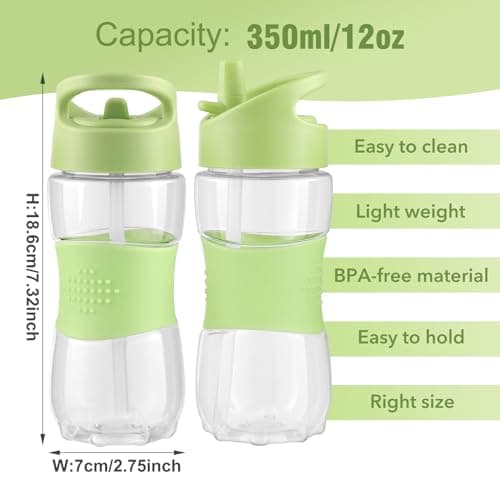Sivaphe Children Water Bottle Leak Proof Camping, Student Kids School Outdoor Activities, Travel, Hiking, Cycling Drinking Bottle with Handle and Silicone Straw-Tritan Plastic (Green, 350ML-400ML) — view 2