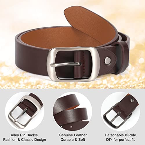 JASGOOD 2 Packs Women Faux Leather Belts for Jeans Fashion Ladies Waist Belt Black Coffee Small — view 2