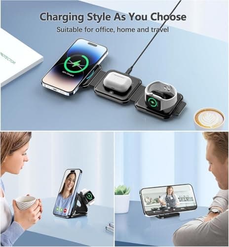 3in1 Foldable travel mag-safe charger, OneCut wireless charging station for iPhone 17/16/15/14/13/12 Series, Apple Watch Charger for iWatch 10/9/Ultra 2/Ultra/8/7/6/SE/5/4/AirPods 4/3/2/Pro — view 4