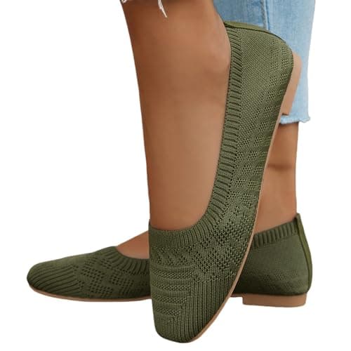 Women's Ballet Flats, Slip On Dressy Knit Flats Lightweight Breathable Round Toe Shoes Wide Toe Box for Women with Arch Support, Comfortable Travel Work Business Office Shoes Size 7 Green — view 6