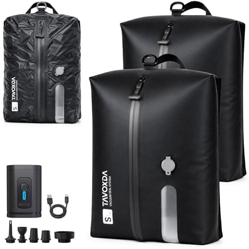 Tavoxda Vacuum Bags for Travel with Wireless Electric Pump, Durable Vacuum Compression Bag, Reusable Vacuum Packing Cubes for Rucksack, Suitcase, Clothes, Home Storage-2 Pack+Pump