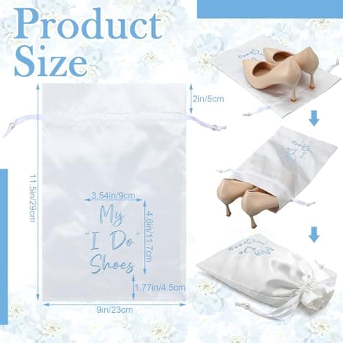 Wesnoy Bride Shoe Bag 11" x 9" Satin Wedding Shoe Storage Pouch with Drawstring Bridal Shower Gifts for Engagement Honeymoon — view 4
