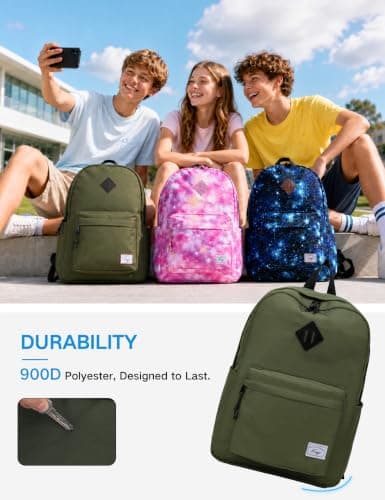 Kasgo 17.3L Lightweight School Backpack for Teens & Tweens, Green — view 4