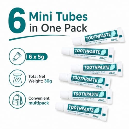 Mini Travel Size Toothpaste 5g Pack of 6, Ice Cool Mint Tubes for Cabin Bags, Holidays, Flights, Hotels, Overnight Stays, Guest Rooms and Travel Toiletry Kits — view 3