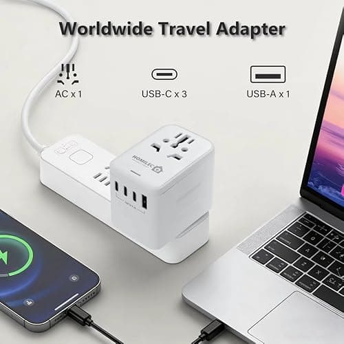 HOMILEC Universal Travel Adapter, Worldwide Plug Adapter with 3 USB C and 1 USB A Ports, All-in-One International Travel Charger for EU/USA/UK/Australia/Thailand, Travel Adaptor for Phone and Laptop — view 6