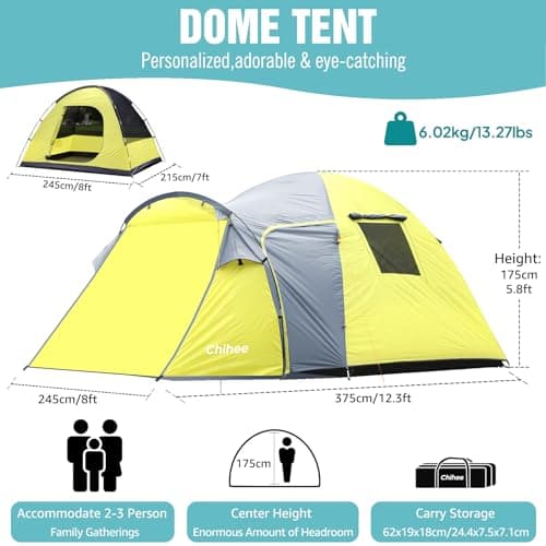 Chihee Camping Tent 3 Person Double Layered Dome Tents Large Capacity 4 Seasons Travelling Backpacking Beach Outdoor Shelter Waterproof Windproof Tent with Rainfly Inner Tent Used Independently — view 3