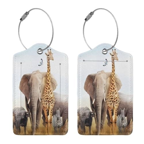 Animal Safari Patterned Leather Luggage Tag with Name Id Tag and Stainless Steel Ring for Women Men Luggage Handbags 1 Pcs — view 3