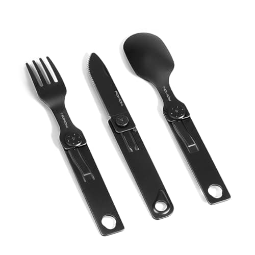 ROXON 3-in-1 Knife Spoons Fork Camping Utensils Set with Case Black — view 4