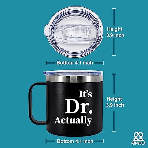 Panvola It's Dr Actually Doctor Insulated Coffee Mug 14oz With Handle And Lid New PhD Student Graduation Physician 304 Stainless Steel Double Wall Vacuum Insulated Tumbler Camping Travel Thermal Cups — view 5