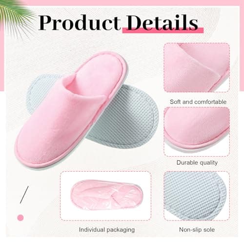Twistover 6 Pairs Kids Disposable Slippers Non-Slip Closed Toe Spa Slippers Comfortable Indoor Outdoor Slippers for 4-12 Years Boys Girls Party Hotel Travel, pink, Medium — view 4