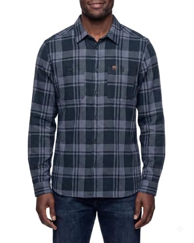 DANISH ENDURANCE Flannel Shirt Men, 100% Organic Cotton Brushed Flannel Shirt, Relaxed Fit, Long Sleeve Navy M