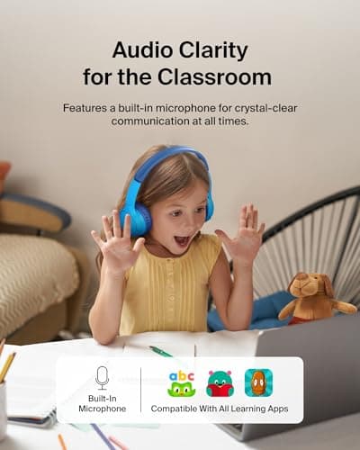 Belkin SoundForm Mini Kids Wireless Headphones with Built-In Microphone, 30H of Playback Time, & Fun Stickers - Over-Ear Headsets for Online Learning, School, Travel, iPhone, iPad, Galaxy - Blue — view 5