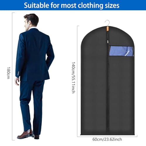 Sevenpers 6 Pack Suit Bags Garment Bags for Hanging Clothes 60x140cm Black — view 2