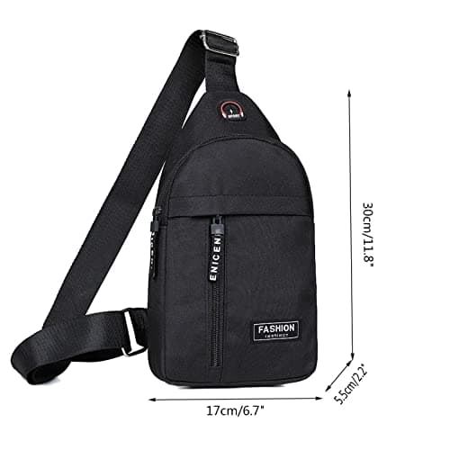 Men Women Small Sling Crossbody Chest Bag Multipurpose Sling Purse Strap Travel Sports Bag With Earphone Hole (Black One Size) — view 2