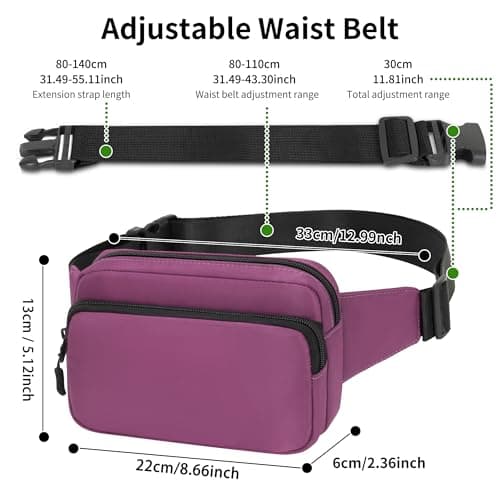 IHIGOGOFA Bumbags Waist Fanny Pack Fashion Bum Bag with 30cm Extended Belt for Dog Walking Climbing Hiking Travel Cycling Girls Ladies Men Women (Purple) — view 6