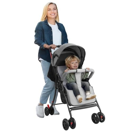 Baby Stroller, Baby Pushchair Up to 10kg Buggy One-Hand Folding Infant Pushchair with Adjustable Backrest, Canopy, Storage Basket for 0-2 Years Toddlers Grey