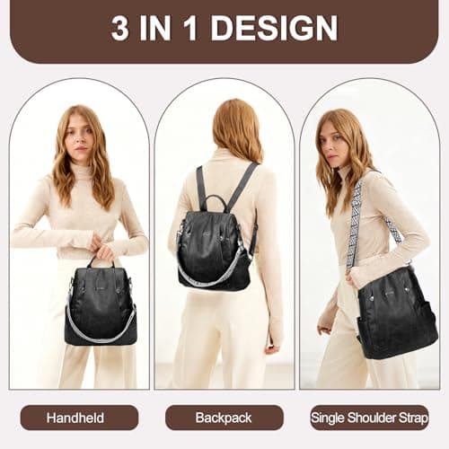 Eshow Womens Backpack Anti Theft Waterproof, Ladies Rucksack Vegan Leather Fashion, Daypack Convertible Small Makeup bag With RFID, Handbag Shoulder For Travel School Work Glossy Black — view 2