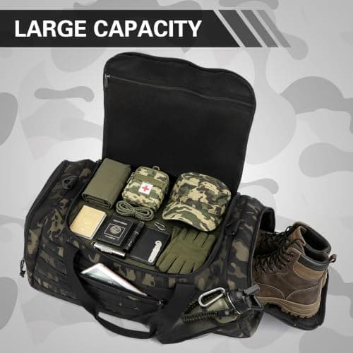 3-in-1 Travel Duffel Bag Backpack for Men Women 45L Tactical Gym Duffle & Sports Holdall Bag with Shoe Compartment & Wet Pocket Carry on Weekend Overnight Bags for Traveling Hiking, Camo — view 5