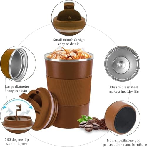 Eastrise Travel Mug,Insulated Coffee Cup with Leakproof Lid,Reusable Travel Coffee Mug,Stainless Steel Coffee Cup for Hot or Cold Drinks(Brown/18oz) — view 5