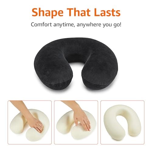 Amazon Basics Semicircular Memory Foam Travel Neck Pillow with Removable Cover and Elastic Carrying Strap, Black — view 4