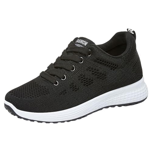 Women's Lightweight Breathable Trainers Running Gym Training Shoes Supportive Comfort with Arch Support Low Wedge Design Lace-up & Slip-on Walking, Hiking, Travel Black