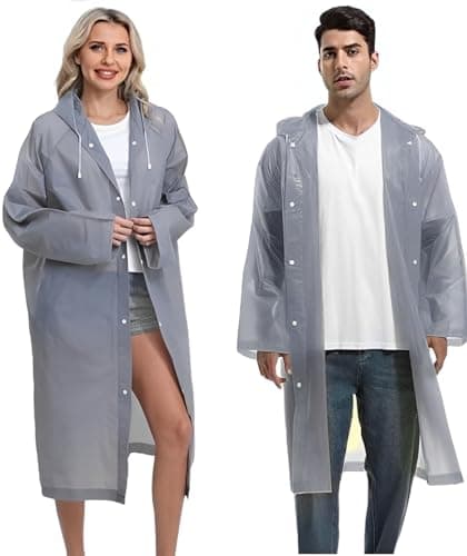 Rain Poncho for Adults, 2 Pieces Reusable Waterproof with Hoods and Sleeves