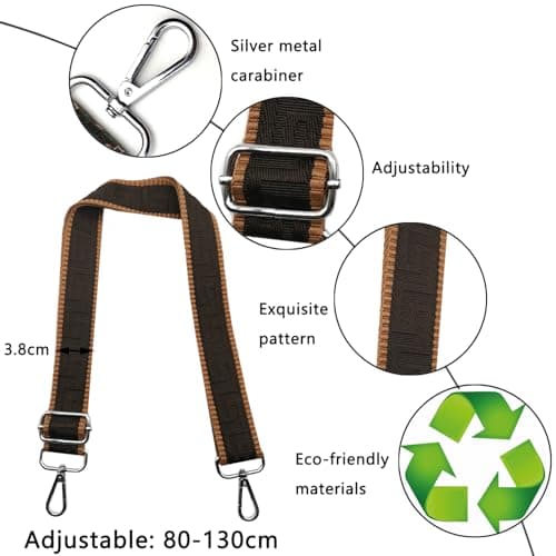 Shoulder Strap for Bag Adjustable Bag Straps Wide 3.8 cm with Silver Buckle, Handbags Straps Replacement for Women Crossbody Accessory, Brown/Coffee, K2 — view 3
