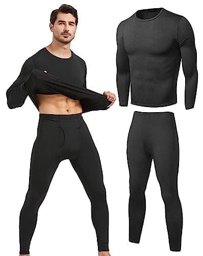 UNIQUEBELLA Functional Underwear Men's Set Breathable Ski Underwear Men Winter Thermal Underwear for Jogging, Cycling, Football, Skiing, Motorcycle, Warm, Pure Black, L — view 2