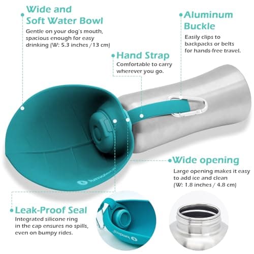 LumoLeaf Portable Dog Water Bottles 800ml, Stainless Steel Pet Travel Water Bottle Dispenser for Walking, Hiking and Outdoor, Portable Water Bowl for Large Dogs (Blue) — view 4