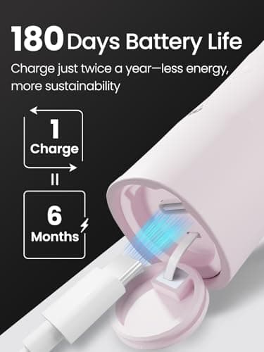 Marlincare Electric Toothbrush for Adults, 48000 VPM Sonic Toothbrush with 5 Cleaning Modes, 4 Brush Heads, Built-in 2-Minute Smart Timer, Travel Case, Rechargeable Toothbrush for 180 Days (Pink) — view 3