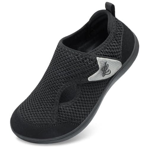 JOINFREE Womens Shoes Wide Fit Barefoot Walking Shoes Adjustable Flat Trainers Breathable Non-Slip Casual Trainers for Swollen or Sensitive Feet Black 7 UK