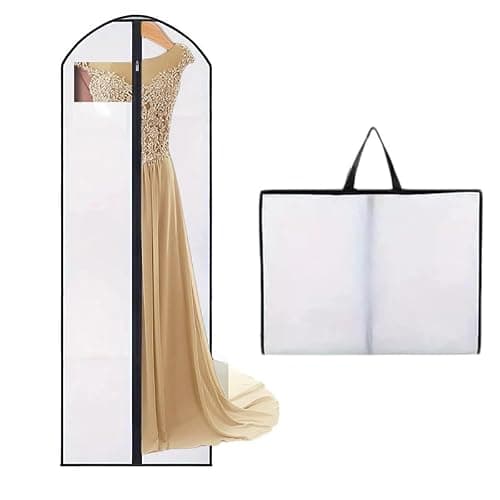 Long Dress Bags Covers, Foldable Dress Bag, Garment Bags with Clear Window Zipper, Dust-Proof Clothes Covers for Home Storage for Coat, Jacket, Clothes (White)