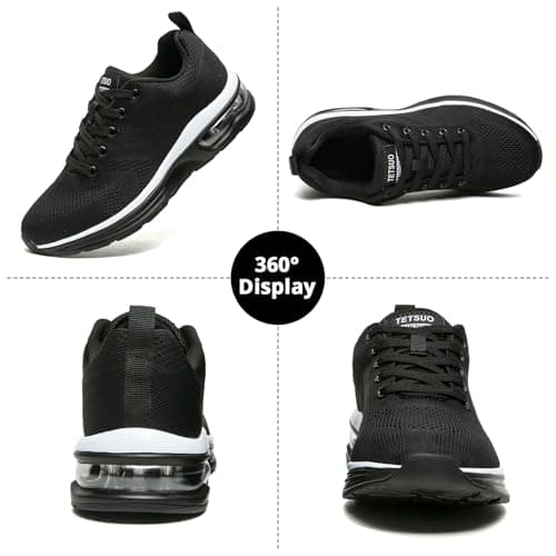 Womens Trainers Outdoor Running Shoes Air Cushion Athletic Walking Shoes Ladies Sneakers Breathable Mesh Sport Shoes Lightweight Tennis Shoes Workout Casual Jogging Shoes Black White — view 2