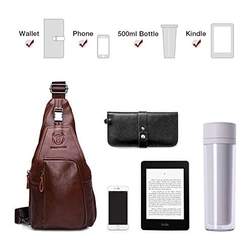 BULLCAPTAIN Men Chest Bag Genuine Leather Crossbody Shoulder Bag Sling Bags Backpack Messenger Bag Daypack For Business Casual Sport Hiking Travel Brown — view 6