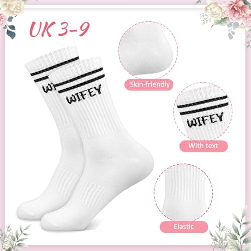 Sintege 2 Pcs Bride Gift Set Wifey Socks Wifey Makeup Bag Bride to Be Bridal Shower Gift Newly Engaged Travel Cosmetic Bag Engagement Bachelorette Party Gifts Future Mrs Valentine's Wedding Present — view 5