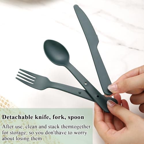 Evanda Travel Utensils Set for 6, Reusable Plastic Knife Fork Spoon Snapped Together for Easy Portability and Save Space, Silverware Cutlery Utensils Set for Work, Camping, Picnic, Gadgets, Lunch Box — view 6