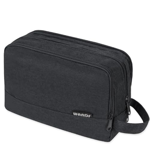 WANDF Toiletry Bag Water-Resistant Nylon Travel Wash Bag Lightweight Dopp Kit for Men and Women (Denim Pure Black)