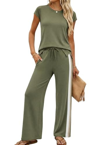 Casly Lamiit 2 Piece Travel 0utfits for Women Summer Track Suits Set, Olive