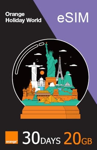 Orange Holiday World eSIM - 30 Days, Upto 20GB Data, 15Minutes Calls, 50 Text/SMS. Preloaded and Preactivated with Worldwide Service. Tethering Allowed. Global eSIM for iPhone and Android