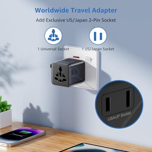 Universal Travel Adapter UK to World,1 Universal AC Socket and 1 US Socket, Universal Adapter Plug with Dual 10A Fuses, Travel Adapter Worldwide (Type A/C/G/I), for Trips in USA/Europe/AU/UK — view 2