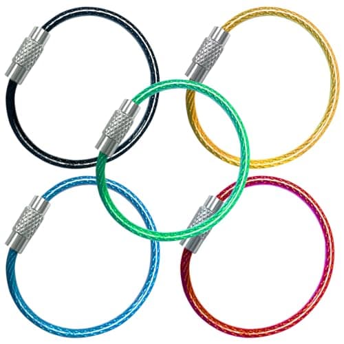 CKANDAY 30 Pcs Colored Nylon Coated Stainless Steel Metal Wire Keychains, 3 Sizes 4" 6" 7.8" Cable Keyrings 2mm Key Rings Loops with Stainless Steel Connecter for Hiking Luggage ID Tags -5 Colors — view 4